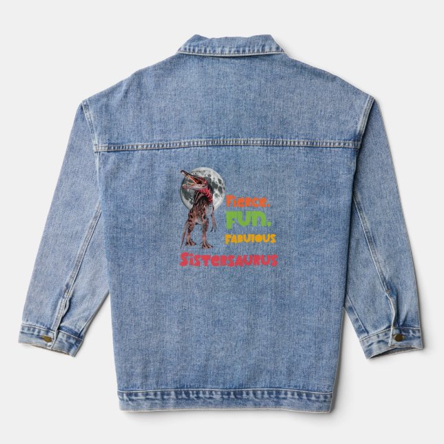 Sistersaurus Matching Sisters Dino Squad Design Denim Jacket (Back)
