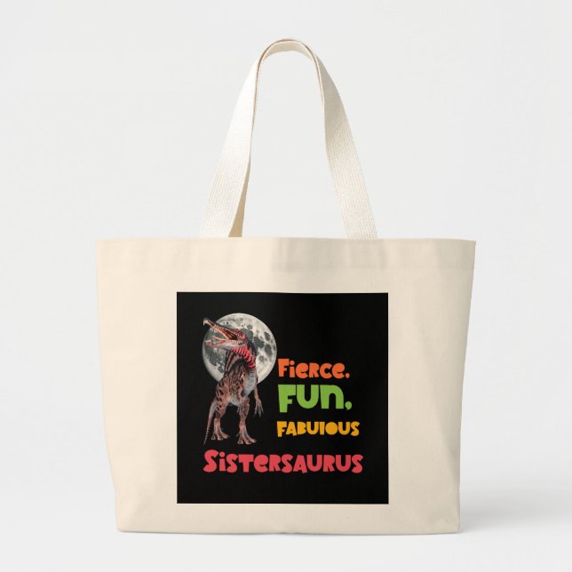 Sistersaurus Matching Sisters Dino Squad Design Large Tote Bag (Front)
