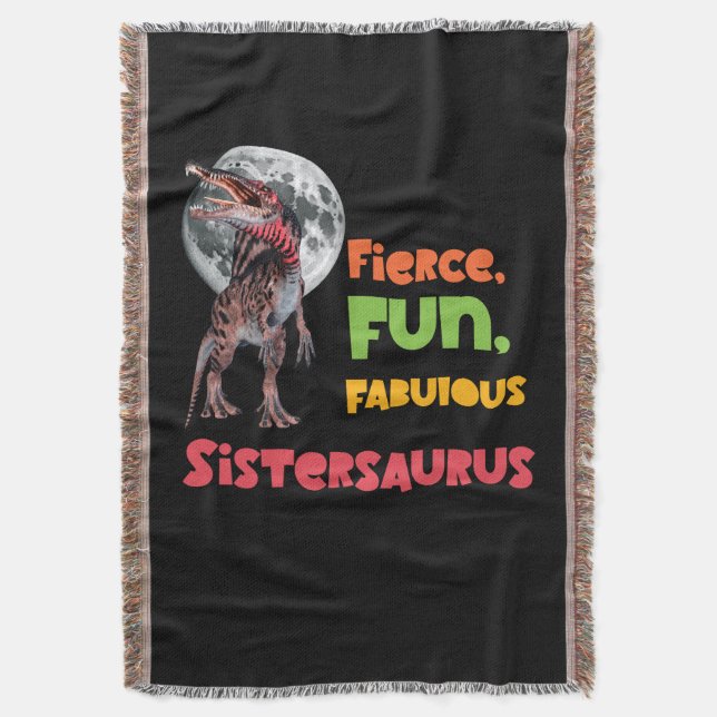 Sistersaurus Matching Sisters Dino Squad Design Throw Blanket (Front Vertical)