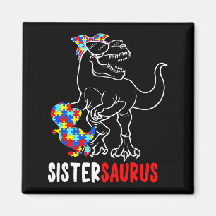 Sistersaurus T Rex Dinosaur Autism Awareness Siste Magnet
