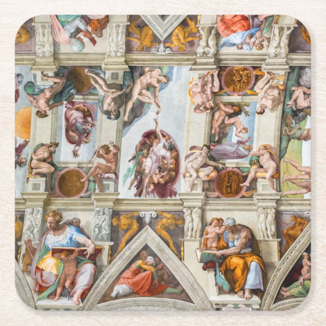 Sistine Chapel Michelangelo - Vatican, Rome, Italy Square Paper Coaster (Front)