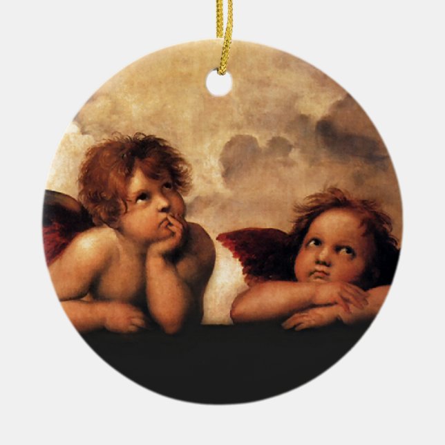 Sistine Madonna 2 Angels by Raphael Ceramic Tree Decoration (Front)