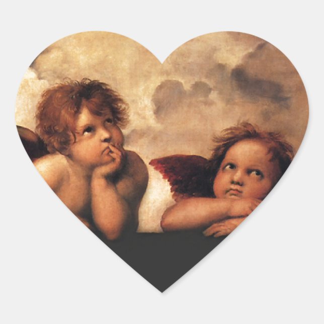Sistine Madonna 2 Angels by Raphael Heart Sticker (Front)