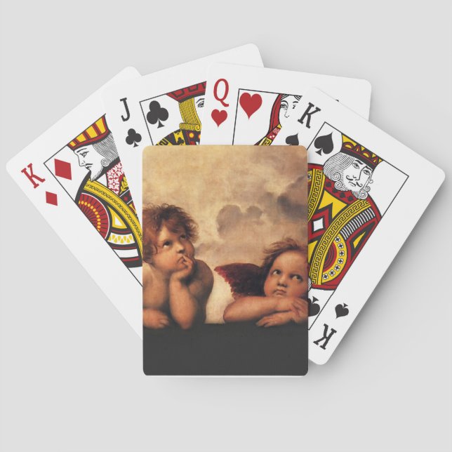 Sistine Madonna 2 Angels by Raphael Playing Cards (Back)