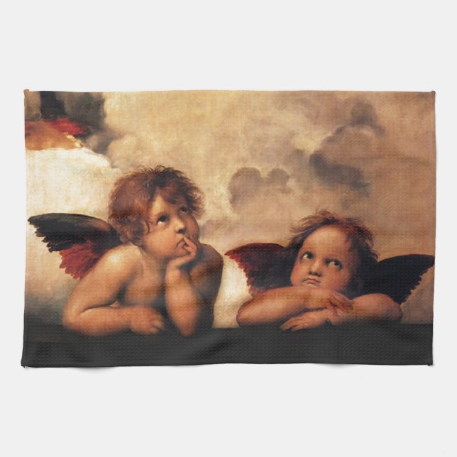 Sistine Madonna 2 Angels by Raphael Tea Towel (Horizontal)