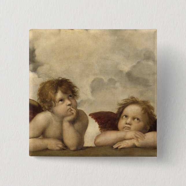 Sistine Madonna Angels by Raphael 15 Cm Square Badge (Front)