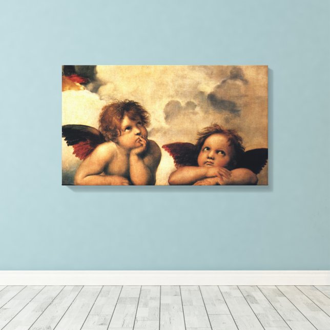 Sistine Madonna Angels by Raphael Sanzio Canvas Print (Insitu(Wood Floor))