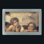 Sistine Madonna Angels by Raphael Sanzio Rectangular Belt Buckle<br><div class="desc">Sistine Madonna (detail) (c. 1512-1514). Artist: Raphael Sanzio (1483-1520) or simply Raphael or Raffaello. Sistine Madonna (detail) is a vintage Renaissance fine art religious portrait painting featuring two angels looking upwards towards the clouds and the heavens.</div>