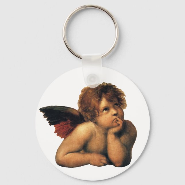 Sistine Madonna, Angels detail by Raphael Sanzio Key Ring (Front)