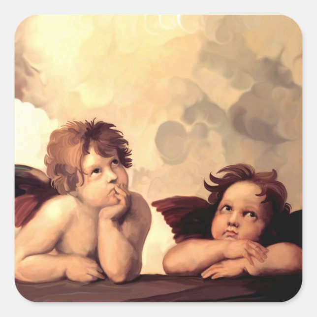 Sistine Madonna Cherubs Raffaelo Sanzio Square Sticker (Front)