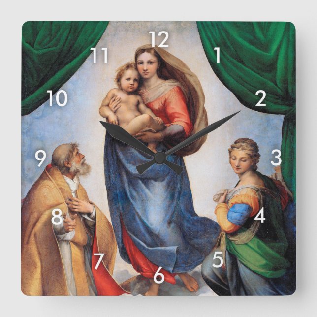 Sistine Madonna, Raphael Square Wall Clock (Front)