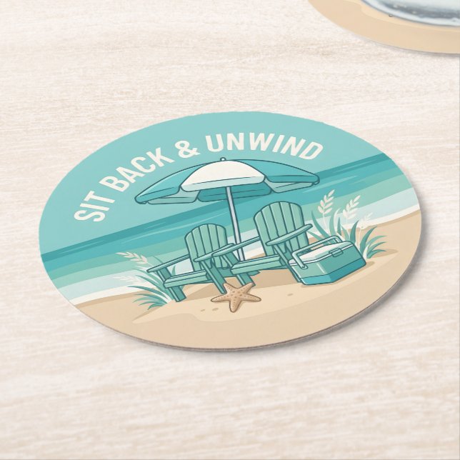 Sit Back and Unwind Round Paper Coaster (Angled)