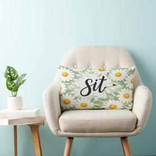 Sit Calligraphy Text On Daisy Abstract Lumbar Cushion