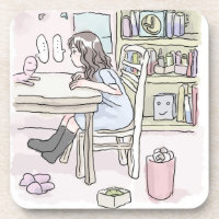 sit down at a desk in a small room