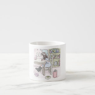 sit down at a desk in a small room espresso cup