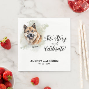 Sit, Stay & Celebrate Akita Dog Photo Wedding Napkin