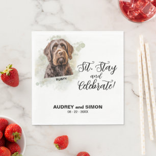 Sit, Stay & Celebrate Griffon Dog Photo Wedding Napkin