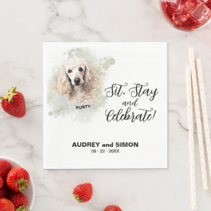 Sit, Stay & Celebrate Poodle Dog Photo Wedding Napkin