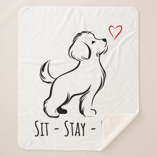 Sit-Stay-Love Bichon Sherpa Blanket (Front)