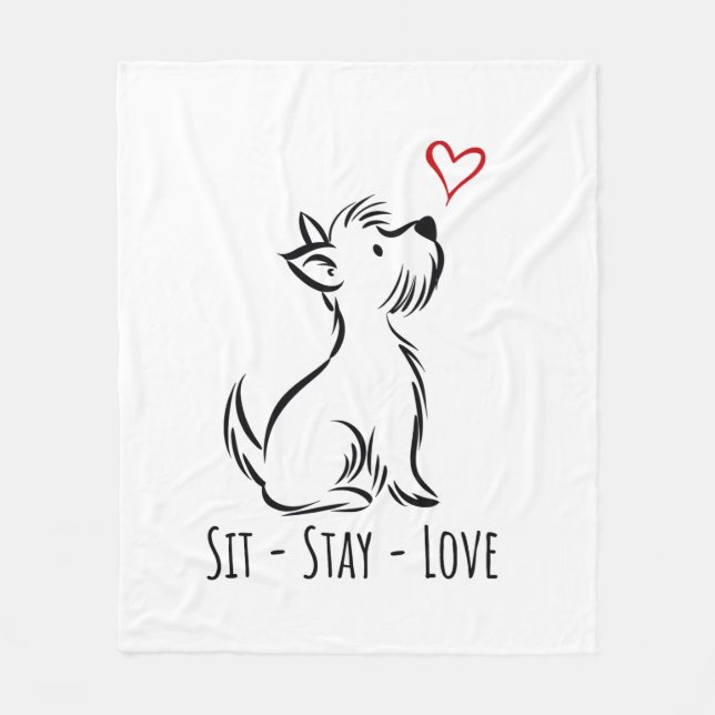 Sit-Stay-Love Westie Fleece Blanket (Front)
