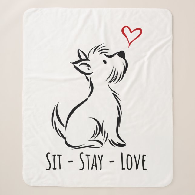 Sit-Stay-Love Westie Sherpa Blanket (Front)