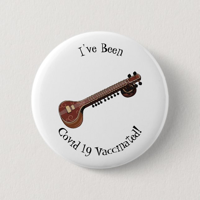 Sitar cartoon illustration 6 cm round badge (Front)