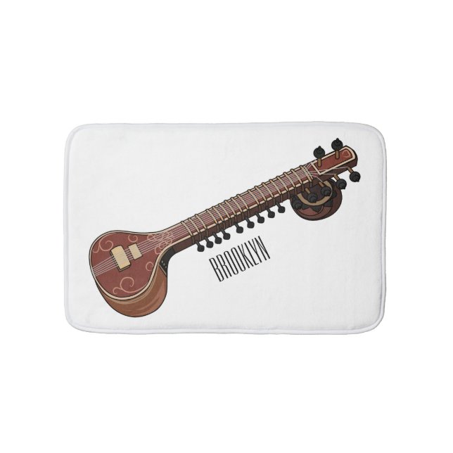 Sitar cartoon illustration bath mat (Front)
