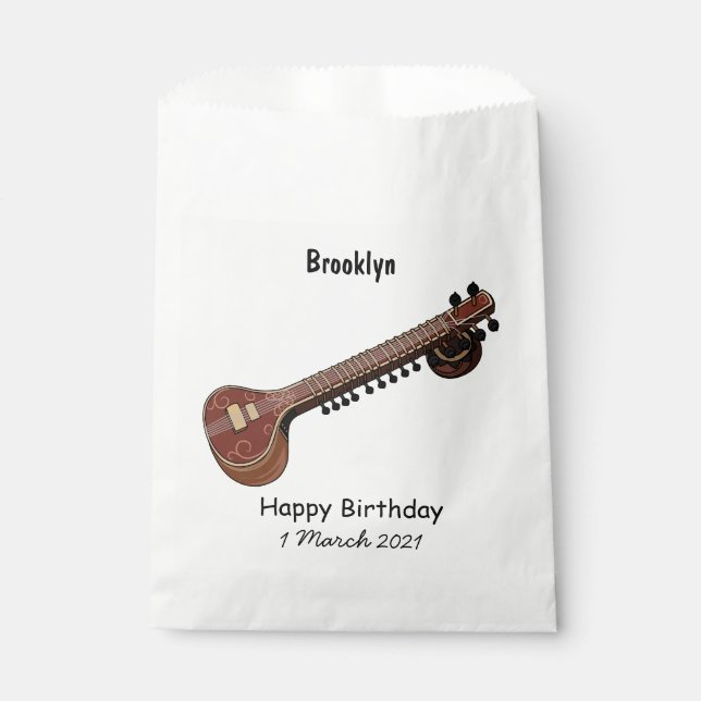 Sitar cartoon illustration favour bags (Front)
