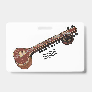 Sitar cartoon illustration ID badge