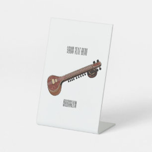 Sitar cartoon illustration pedestal sign