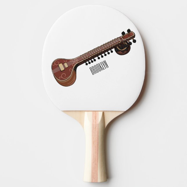 Sitar cartoon illustration ping pong paddle (Front)