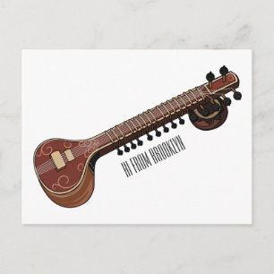 Sitar cartoon illustration postcard