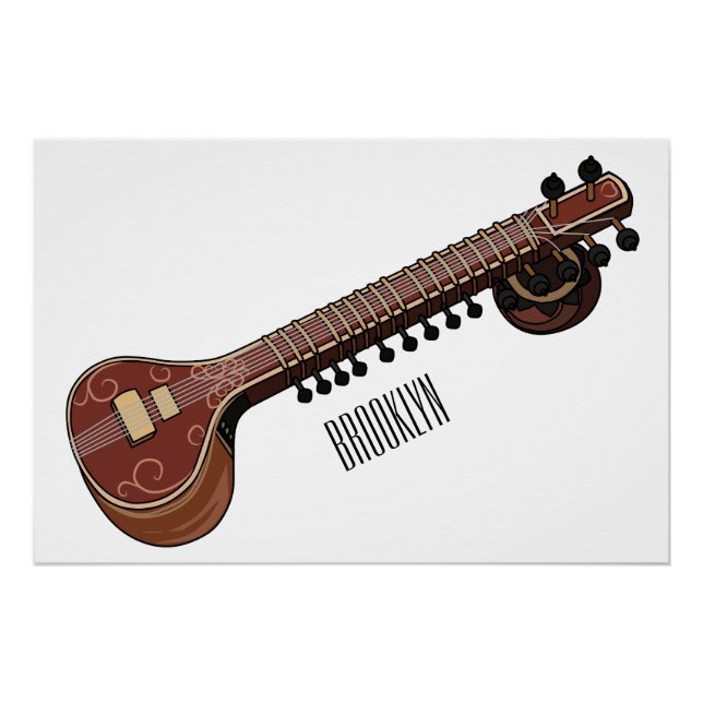 Sitar cartoon illustration poster (Front)
