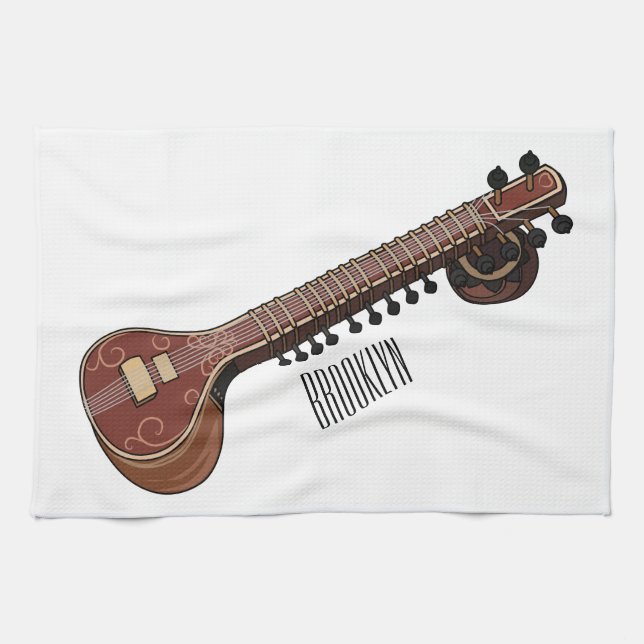 Sitar cartoon illustration tea towel (Horizontal)