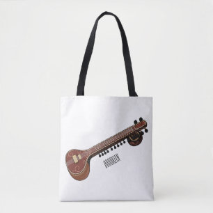 Sitar cartoon illustration tote bag