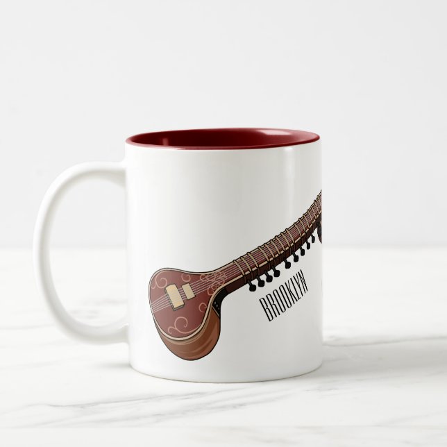 Sitar cartoon illustration Two-Tone coffee mug (Left)
