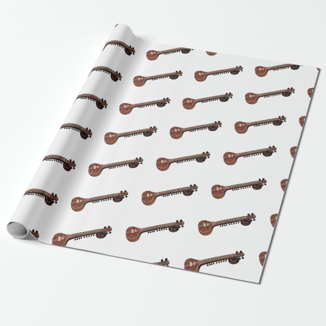Sitar cartoon illustration wrapping paper (Unrolled)