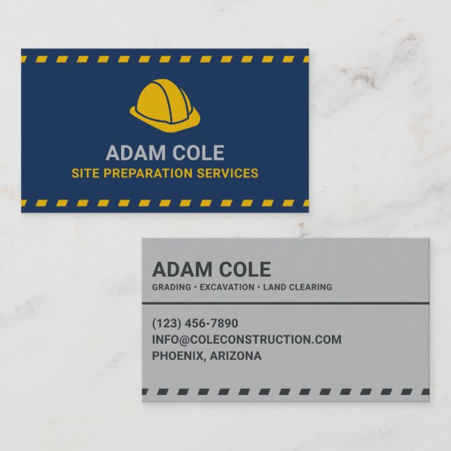 Site Preparation Services Hardhat Dark Blue Business Card (Front/Back)