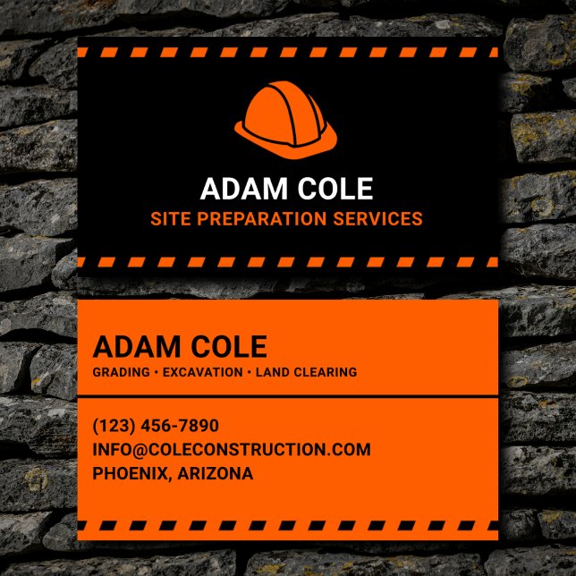 Site Preparation Services Orange Hard Hat Business Card (Creator Uploaded)