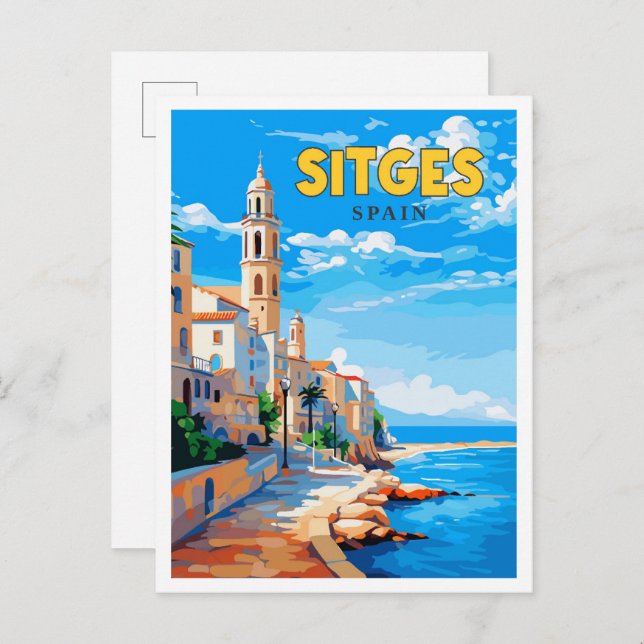 Sitges Spain vintage travel illustration Postcard (Front/Back)