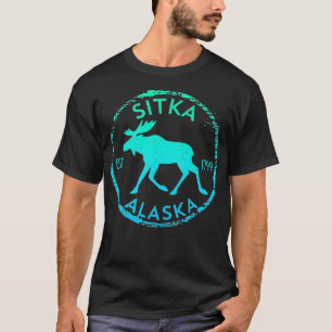 Sitka Alaska Moose Gradient Distressed Souvenir  T-Shirt