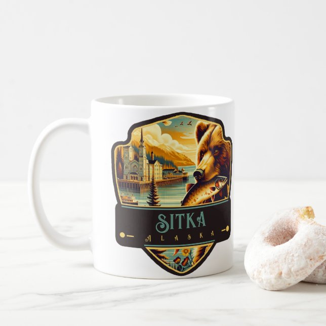 Sitka, Alaska | Vintage Coffee Mug (With Donut)