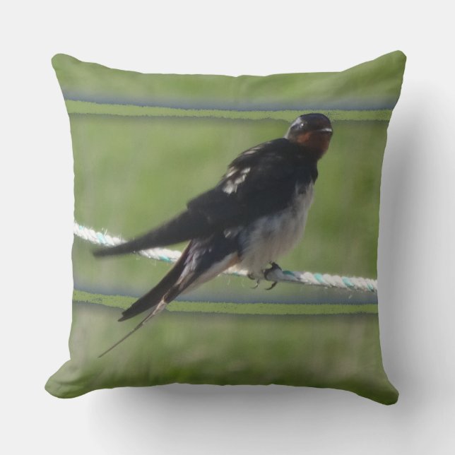 Sitting Barn Swallow Throw Pillow (Front)