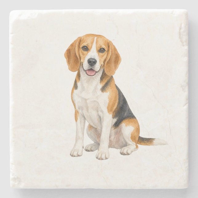 Sitting Beagle Natural Stone Coaster (Front)