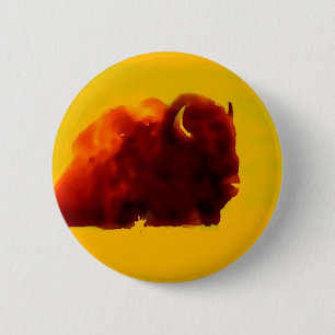 Sitting Bison 6 Cm Round Badge