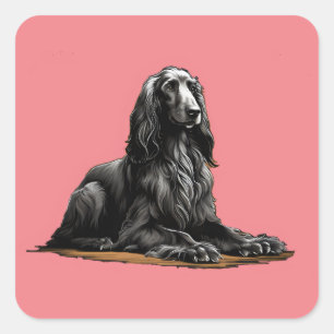 Sitting black Afghan hound Square Sticker