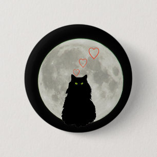 Sitting Black Cat Loves You To the Moon and Back 6 Cm Round Badge