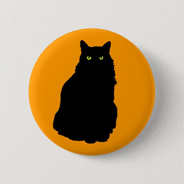 Sitting Black Cat on Orange 6 Cm Round Badge (Front)