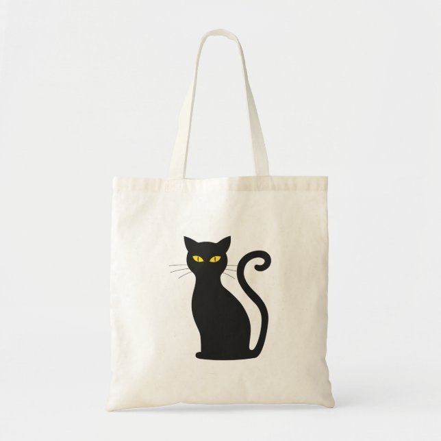 sitting black cat yellow eyes tote bag (Front)