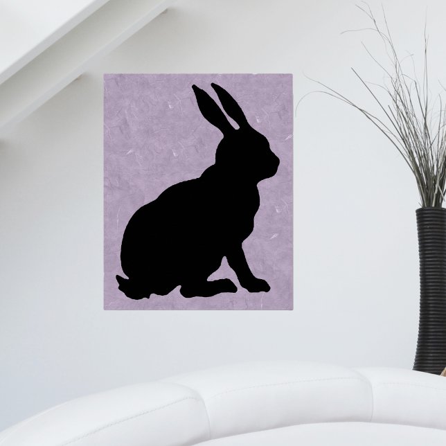 Sitting black Rabbit Silhouette Tall ears Purple Poster (Sitting black silhouette rabbit tall ears on marbled purple artwork poster.)